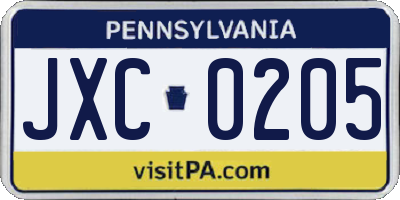 PA license plate JXC0205