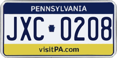 PA license plate JXC0208