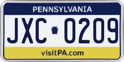 PA license plate JXC0209