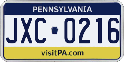PA license plate JXC0216