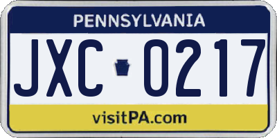 PA license plate JXC0217