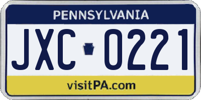 PA license plate JXC0221