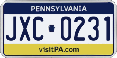 PA license plate JXC0231