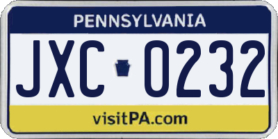 PA license plate JXC0232
