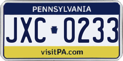 PA license plate JXC0233