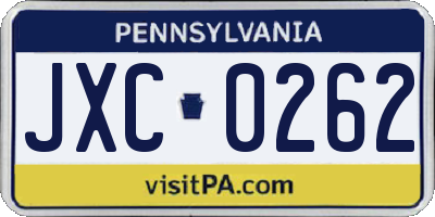 PA license plate JXC0262
