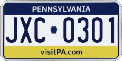 PA license plate JXC0301
