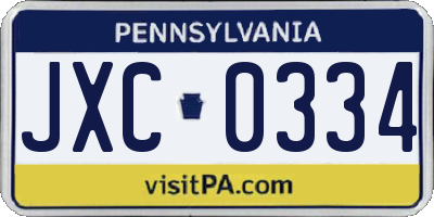 PA license plate JXC0334