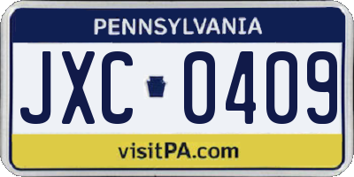 PA license plate JXC0409