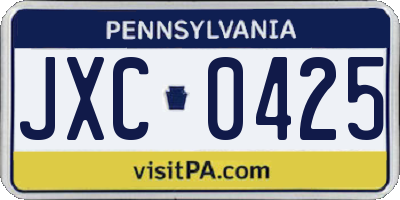 PA license plate JXC0425
