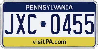 PA license plate JXC0455