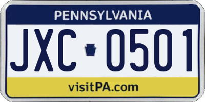 PA license plate JXC0501