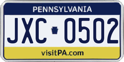 PA license plate JXC0502