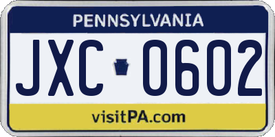PA license plate JXC0602
