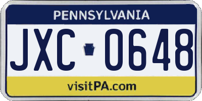 PA license plate JXC0648