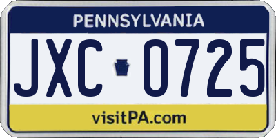 PA license plate JXC0725