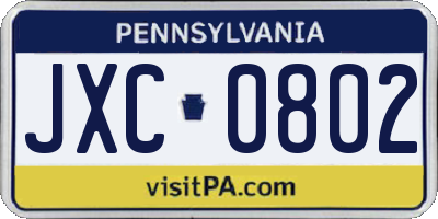 PA license plate JXC0802