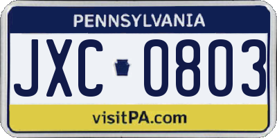 PA license plate JXC0803