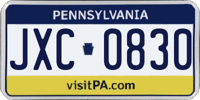 PA license plate JXC0830