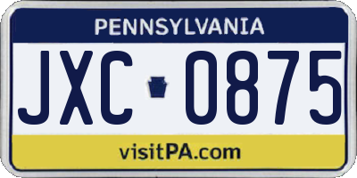 PA license plate JXC0875