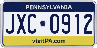 PA license plate JXC0912
