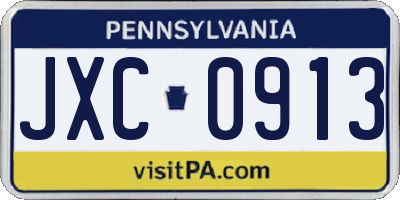 PA license plate JXC0913