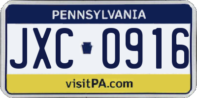PA license plate JXC0916