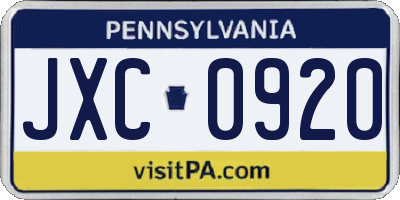 PA license plate JXC0920