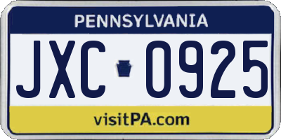 PA license plate JXC0925