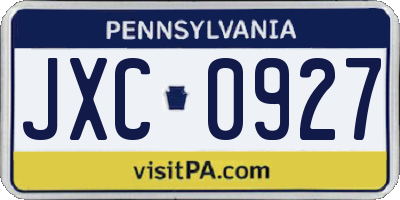 PA license plate JXC0927