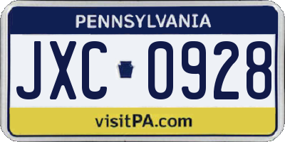 PA license plate JXC0928