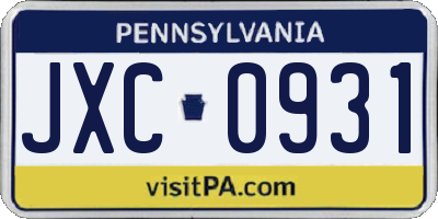 PA license plate JXC0931