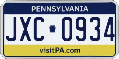 PA license plate JXC0934