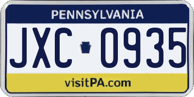 PA license plate JXC0935