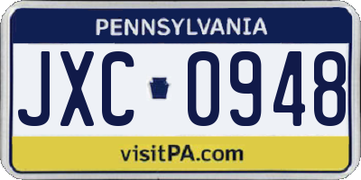 PA license plate JXC0948