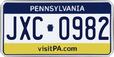 PA license plate JXC0982