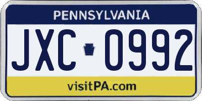 PA license plate JXC0992