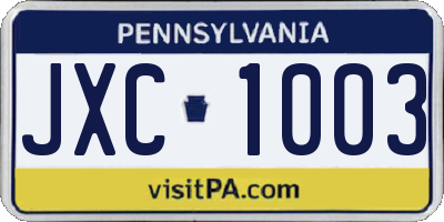 PA license plate JXC1003