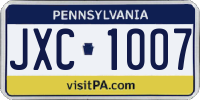 PA license plate JXC1007