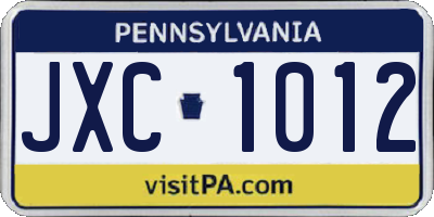 PA license plate JXC1012