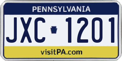 PA license plate JXC1201