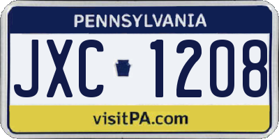 PA license plate JXC1208