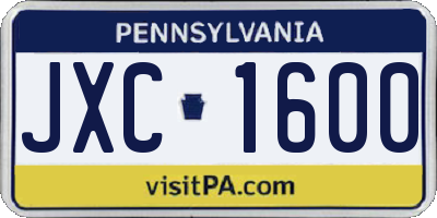 PA license plate JXC1600