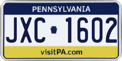 PA license plate JXC1602