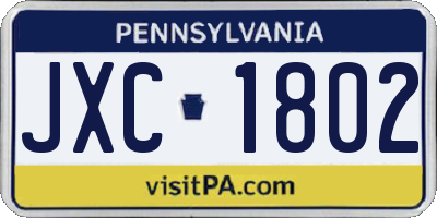 PA license plate JXC1802