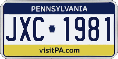 PA license plate JXC1981