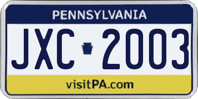 PA license plate JXC2003