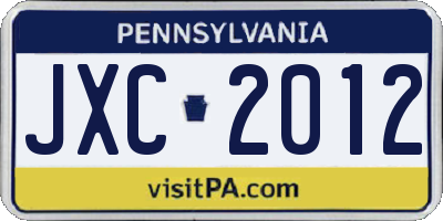 PA license plate JXC2012
