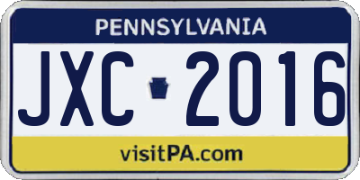 PA license plate JXC2016