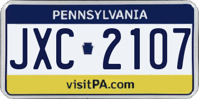 PA license plate JXC2107